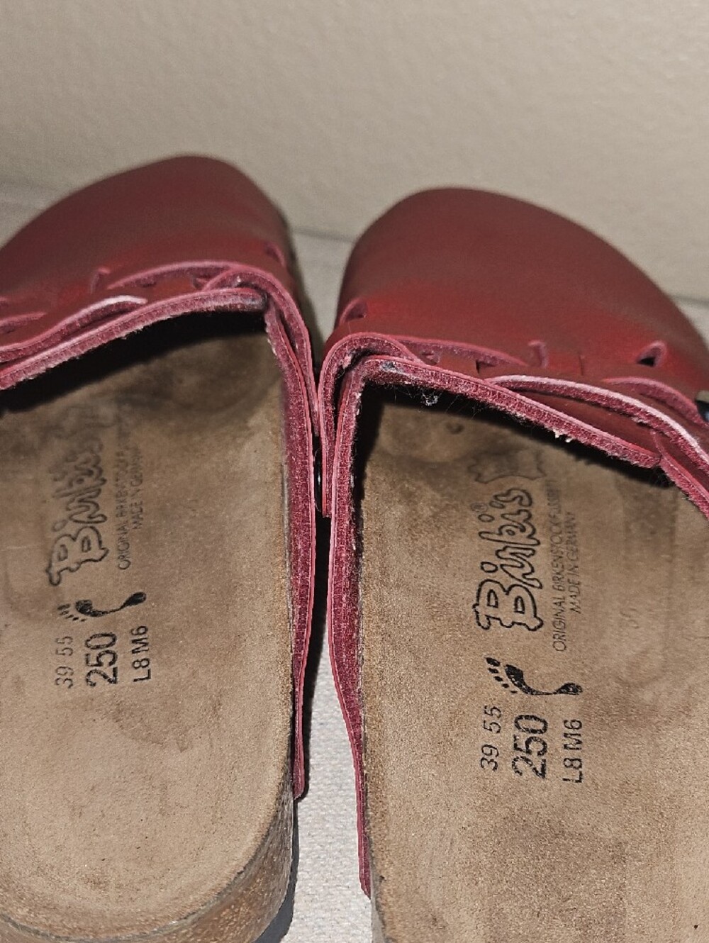 Birkenstock Women's Red Leather Birkis Boston Clogs - Picture 3 of 8